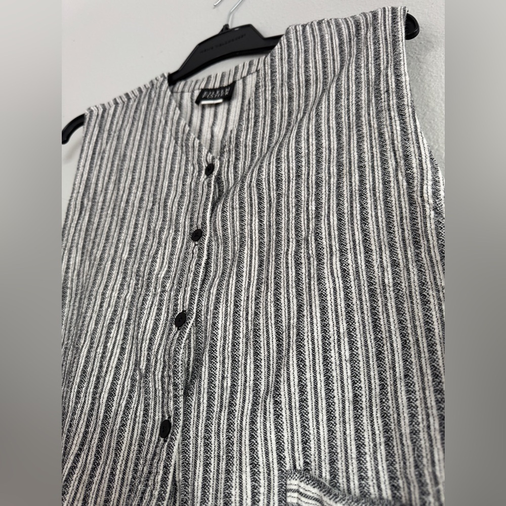 Eileen Fisher Linen Striped Button Vest Size L Minimalist Boho Chic Lagenlook - Picture 5 of 10